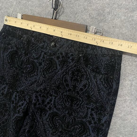 Chicos Paisley Jeans Womens Sz 1 US 8 Black Velvet Textured Stretch Party‎ - Picture 8 of 10